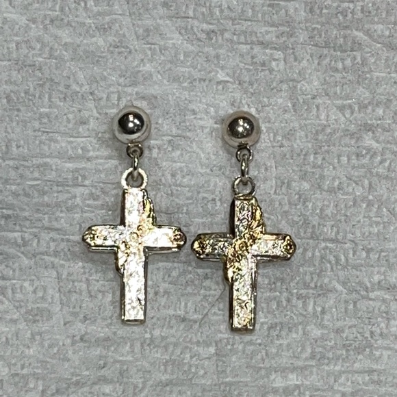 Montana Silversmith Silver silver cross post dangle earrings wrapped gold roses - Picture 8 of 14